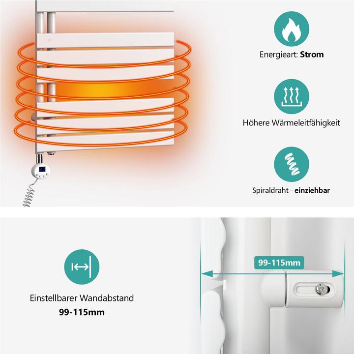 Produktbild Emke Elektrischer Handtuchwärmer mit Heizstab und Timer, Weiss 762x400mm 400W (400 W)