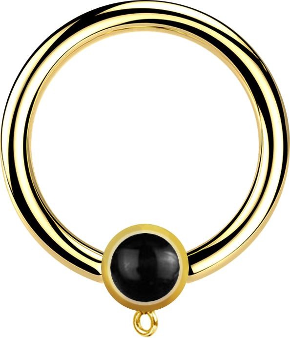 Produktbild Star Piercing Micro Closure Ring vergoldet mit Zylinder schwarzer Onyx Stein Ring für Anhänger (ohne Messing, Mineralisch, Chirurgenstahl 316L)