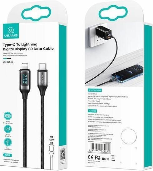 Immagine prodotto Usams Cavo pleciony U78 USB-C na Lightning LED 1,2m 20W PD Fast Charge biały/bianco SJ545USB02 (US-S (1.20 m, USB 3.2 Gen 1, 20 W)