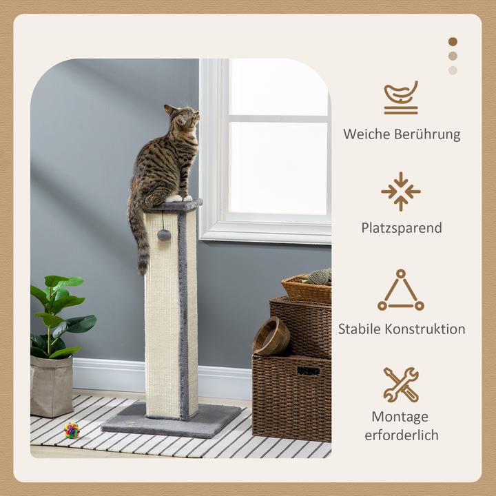Immagine prodotto PawHut Tiragraffi quadrato con palla da gioco (81 cm, Bianco crema, Grigio)
