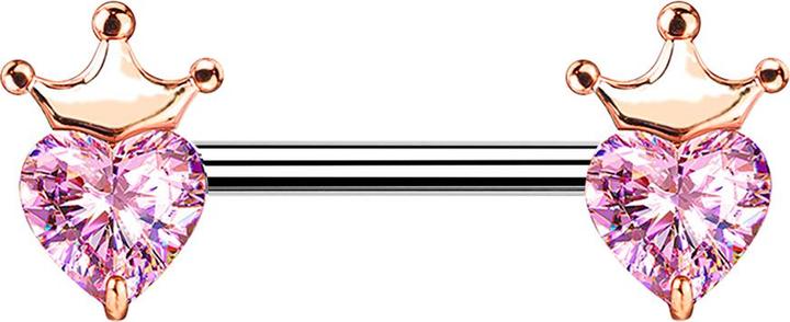 Produktbild Star Piercing Barbell rosegold Kristallherz pink mit Krone (Messing, Chirurgenstahl 316L)