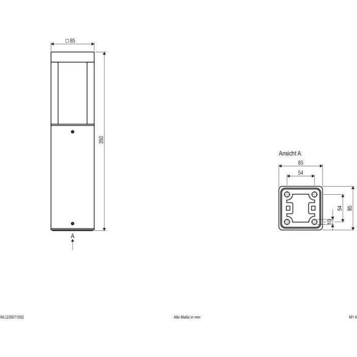 Thumbnail - EVN, Gartenbeleuchtung, WLQ35071502 anthrazit LEDWegeleuchte IP54 3000K 7W H350mm (391 lm, IP54)