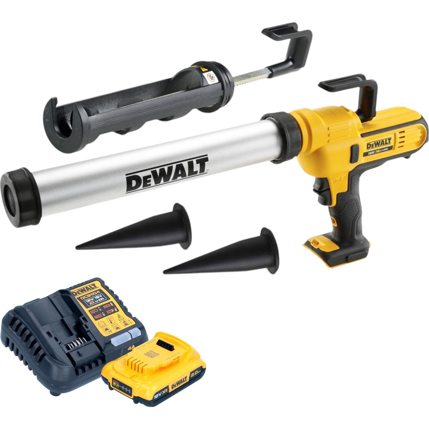 DeWalt, Kartuschenpistole + Fettpresse, DCE 581 D1K Akku Kartuschenpistole 18 V 310 ml + 1x Akku 2,0 Ah + Ladegerät + Ko...