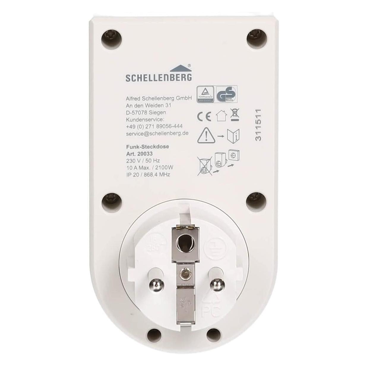 Schellenberg, Presa Di Corrente, 20033 Presa Radiocomandata Smart Home, Presa Intermedia, Per Uso Interno, Bianco