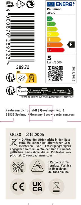 Energielabel Paulmann LED GU10 (GU10, 4.30 W, 320 lm, 1 x, F)