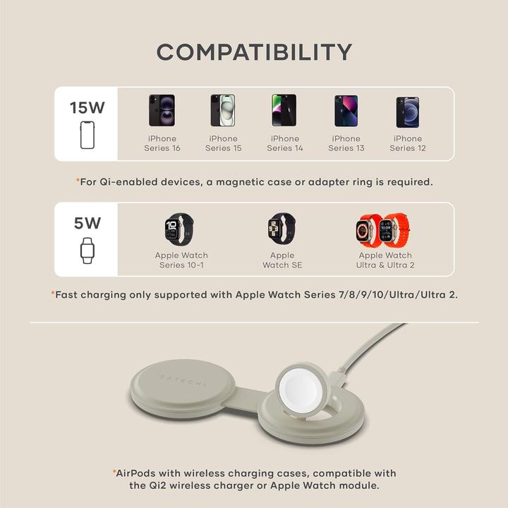 Immagine prodotto Satechi Caricabatterie wireless 2-in-1 OntheGo con Qi2 (15 W)