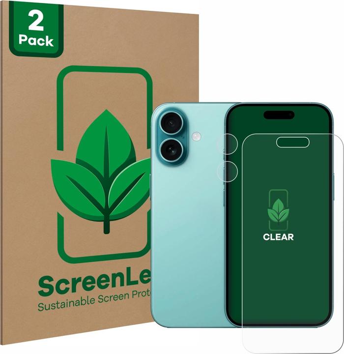 ScreenLeaf Beschermfolie duurzame screenprotector screenprotector folie helder transparant (2 Stuk, Apple iPhone 16)