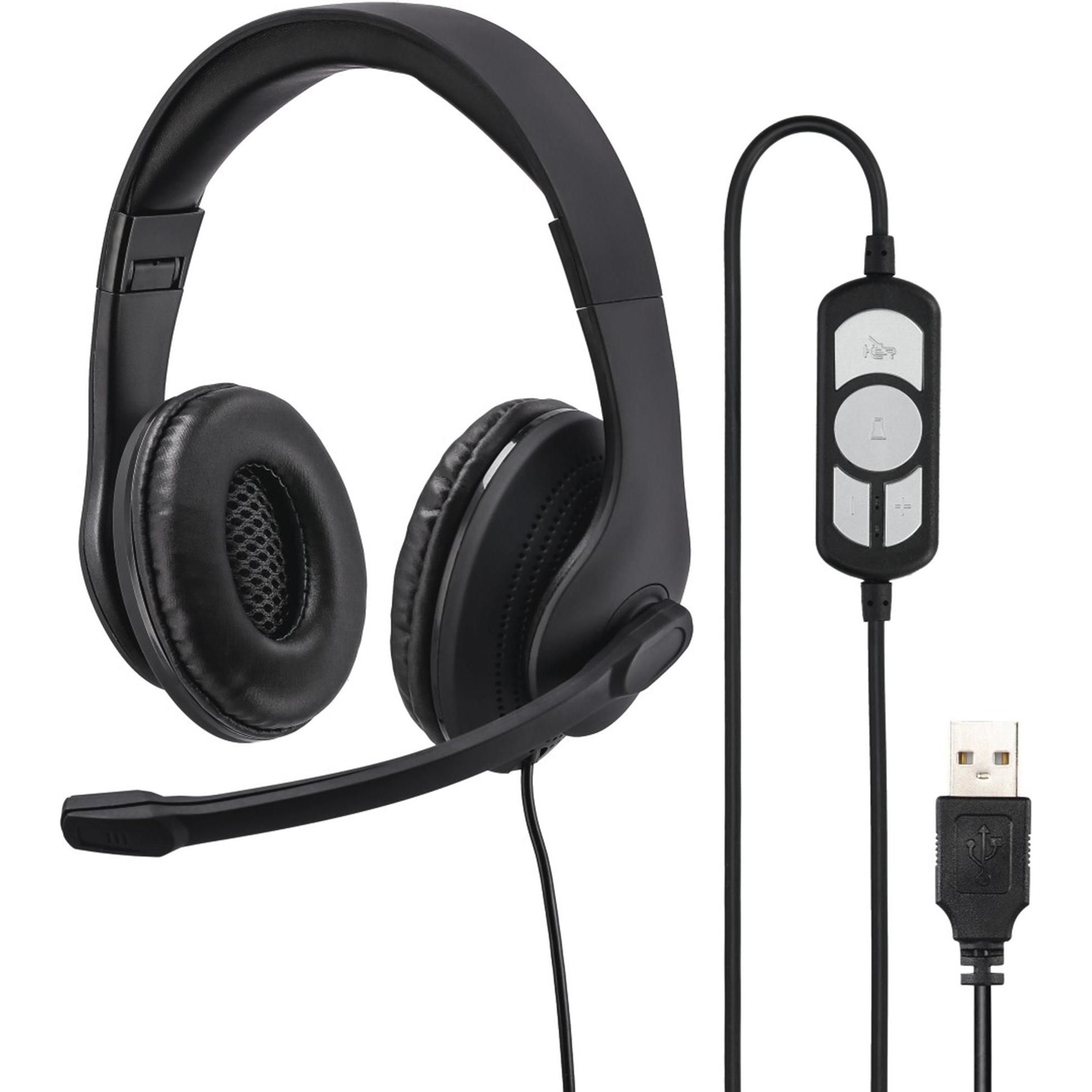 Hama HS-USB300 (Kabelgebunden, USB-A), Office Headset, Schwarz