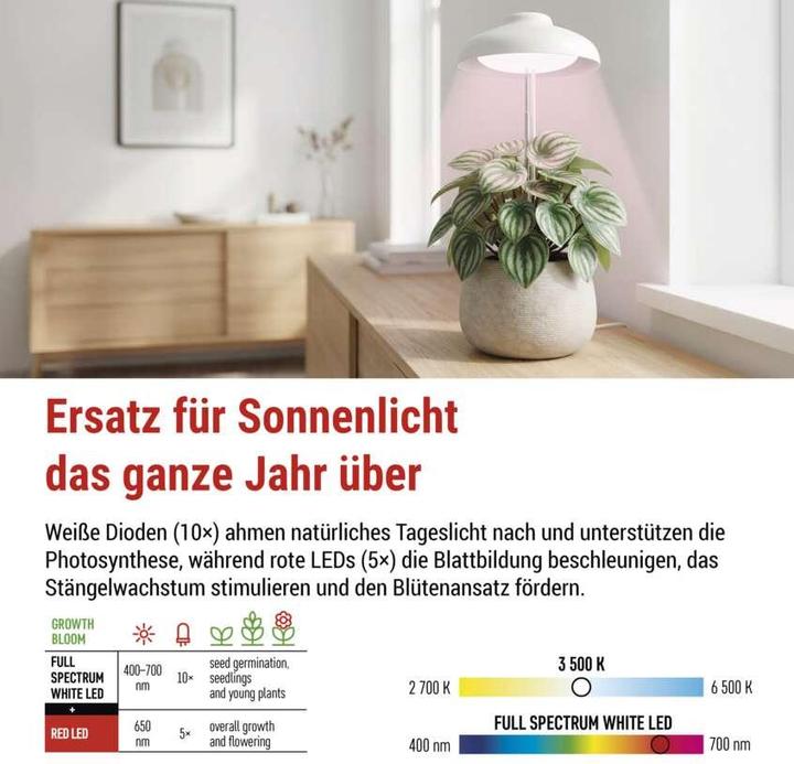 Immagine prodotto Emos Pflanzenlampe LED Vollspektrum, 15 LEDs, für Innenräume, mit Zeitschaltuhr (LED, 5 V)