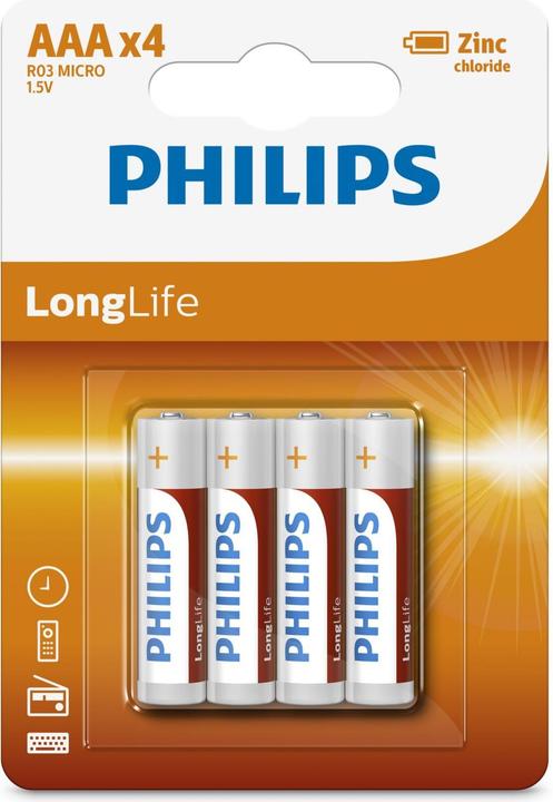 Philips R3 AAA - Batteria di lunga durata (4 pz., AAA / LR03 / Micro / R03 / AM4 / MN2400 / KR03)