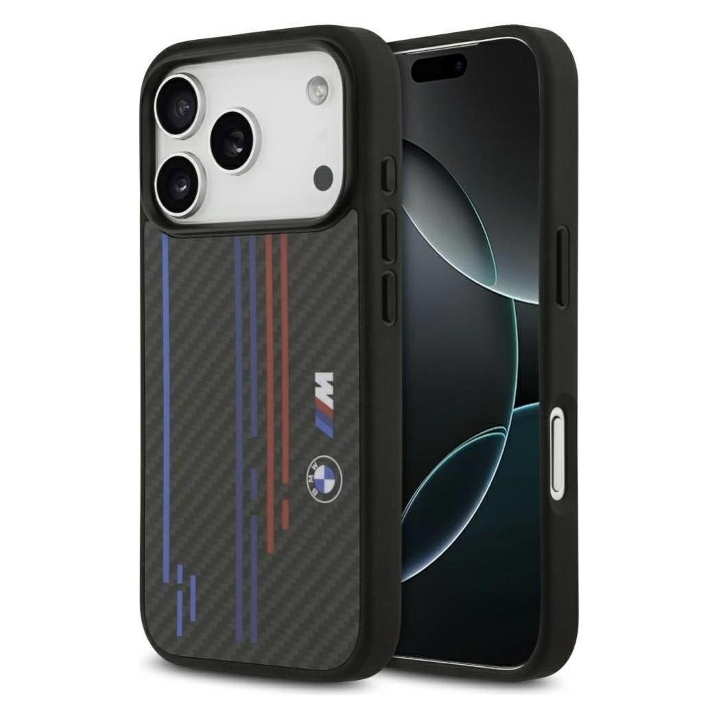 BMW - Custodia rigida per iPhone 13 Pro Max, con striscia d'argento