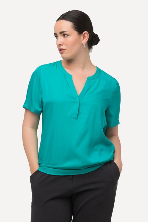 Actual product image Ulla Popken Short Sleeve Split Neck Satin Blouse (46, 48)