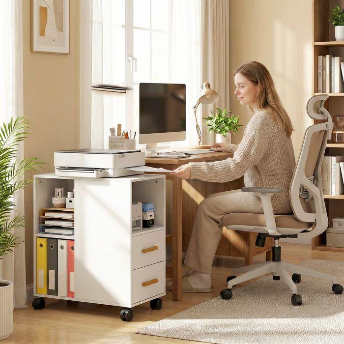 Actual product image Swisshandel24 Druckertisch, verstellbar, Rollen für Fax Scanner, 60x30x65cm, Weiss (60 x 30 x 65 cm)