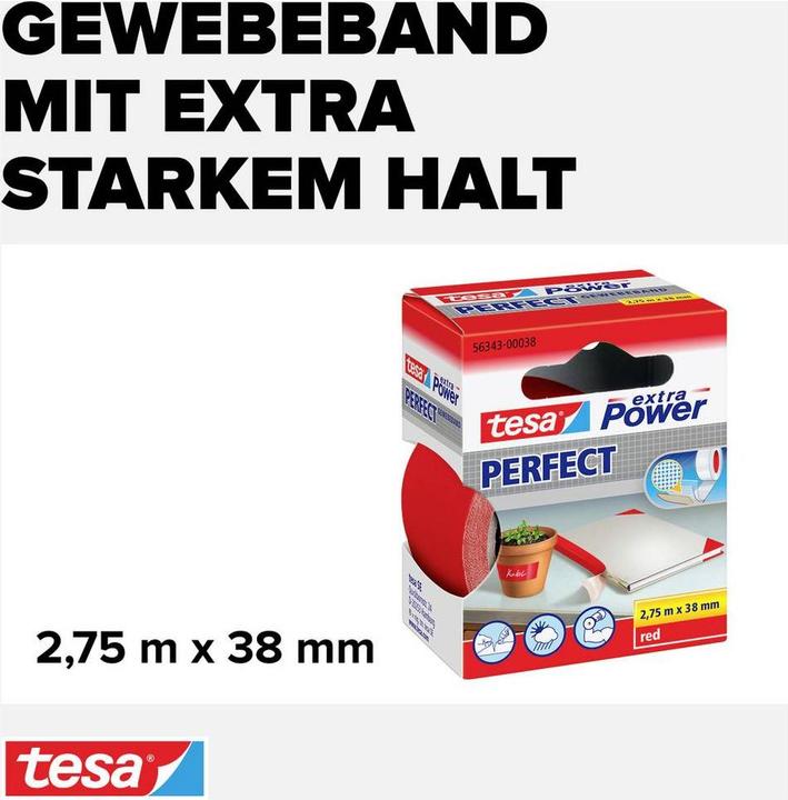 Image du produit tesa EXTRA POWER PERFECT Bande tissée, Ductape renforcé de tissu (38 mm)