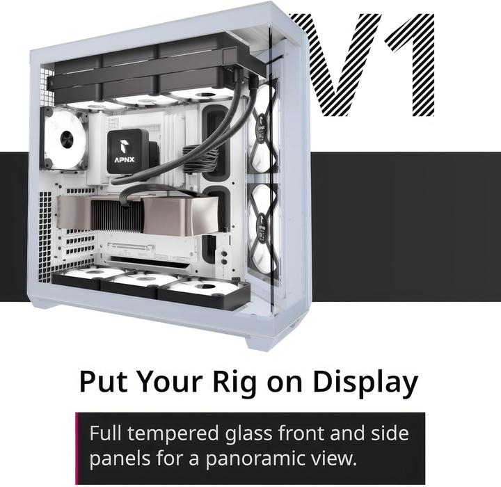 Actual product image APNX V1-W-BK-v1 (ATX, mATX, Mini-ITX)