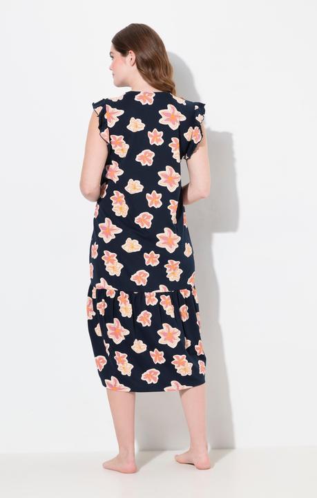 Image du produit Ulla Popken Chemise De Nuit, Motif Floral, Encolure V, Manches Volantées, Coton Bio (42, 44)