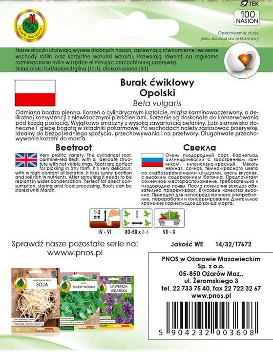 Nährwerte und Zutaten Apte PNOS Beschichtete Samen | Rote Bete Opole | Packung mit 100 (Gemüsesamen)