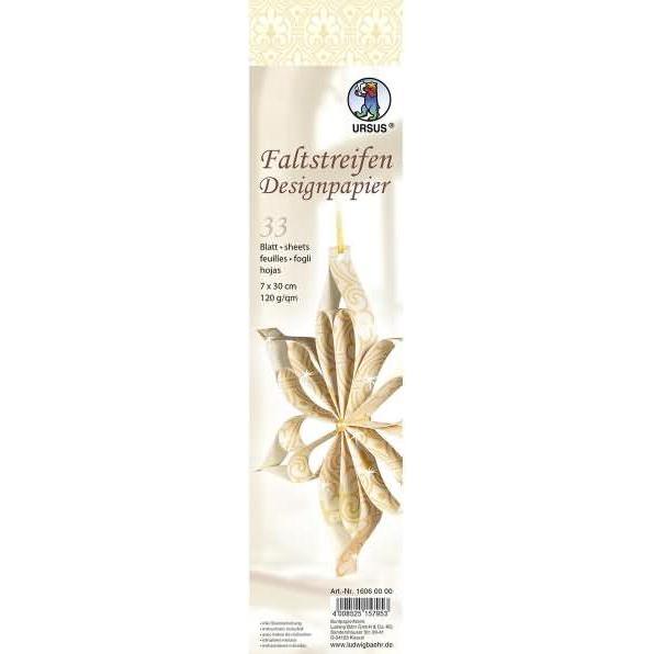Ursus, Bastelpapier, Faltstreifen Designpapier 120g/qm 7x30cm 33 Blatt Indian Style Chadna (120 g/m², 1 x)