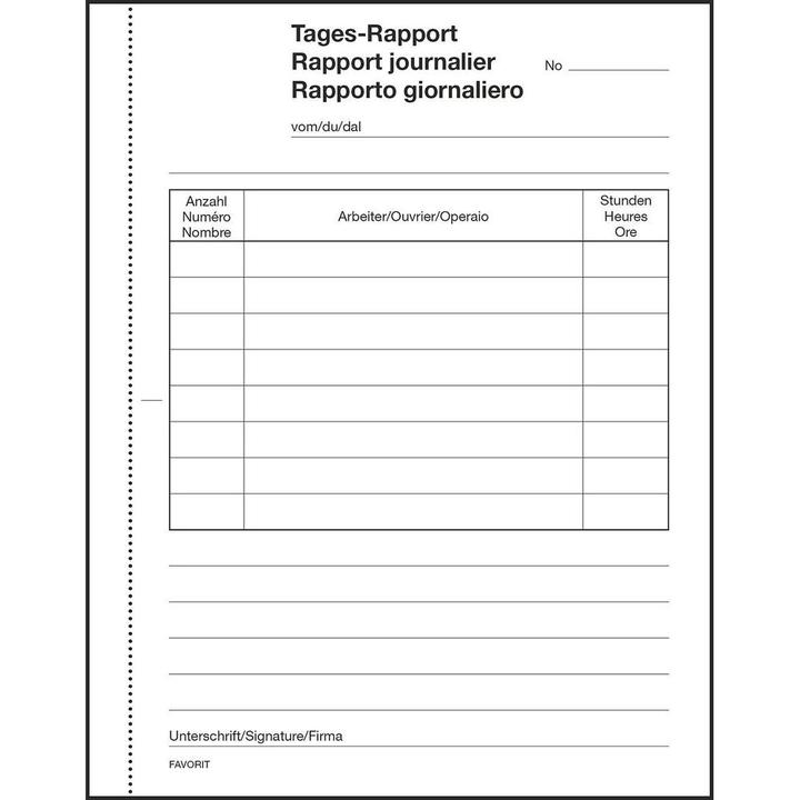 Produktbild Favorit Durchschreibebuch Tages-Rapporte mit Selbstdurchschreibepapier (100x)