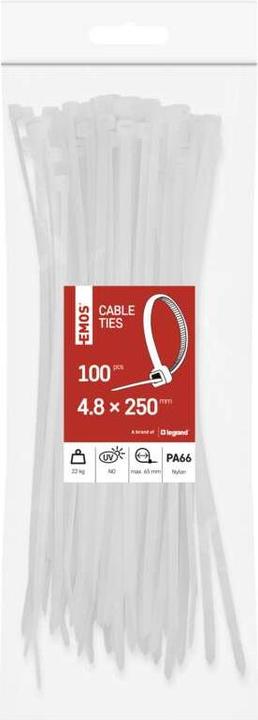 Produktbild Emos Kabelbinder 250×4,8, weiss, 100 Stk (250 mm, 100 Stk.)
