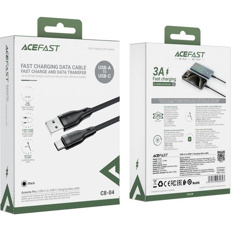 Thumbnail - Acefast C8-04 USB-A / USB-C 3A Kabel - schwarz, USB Kabel