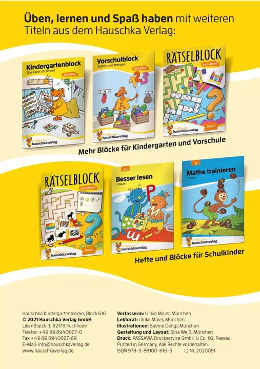 Produktbild Kindergartenblock - Meine ersten Rätsel und Denkspiele ab 3 Jahre, A5-Block (Deutsch, Ulrike Maier, Sabine Dengl, 2023)