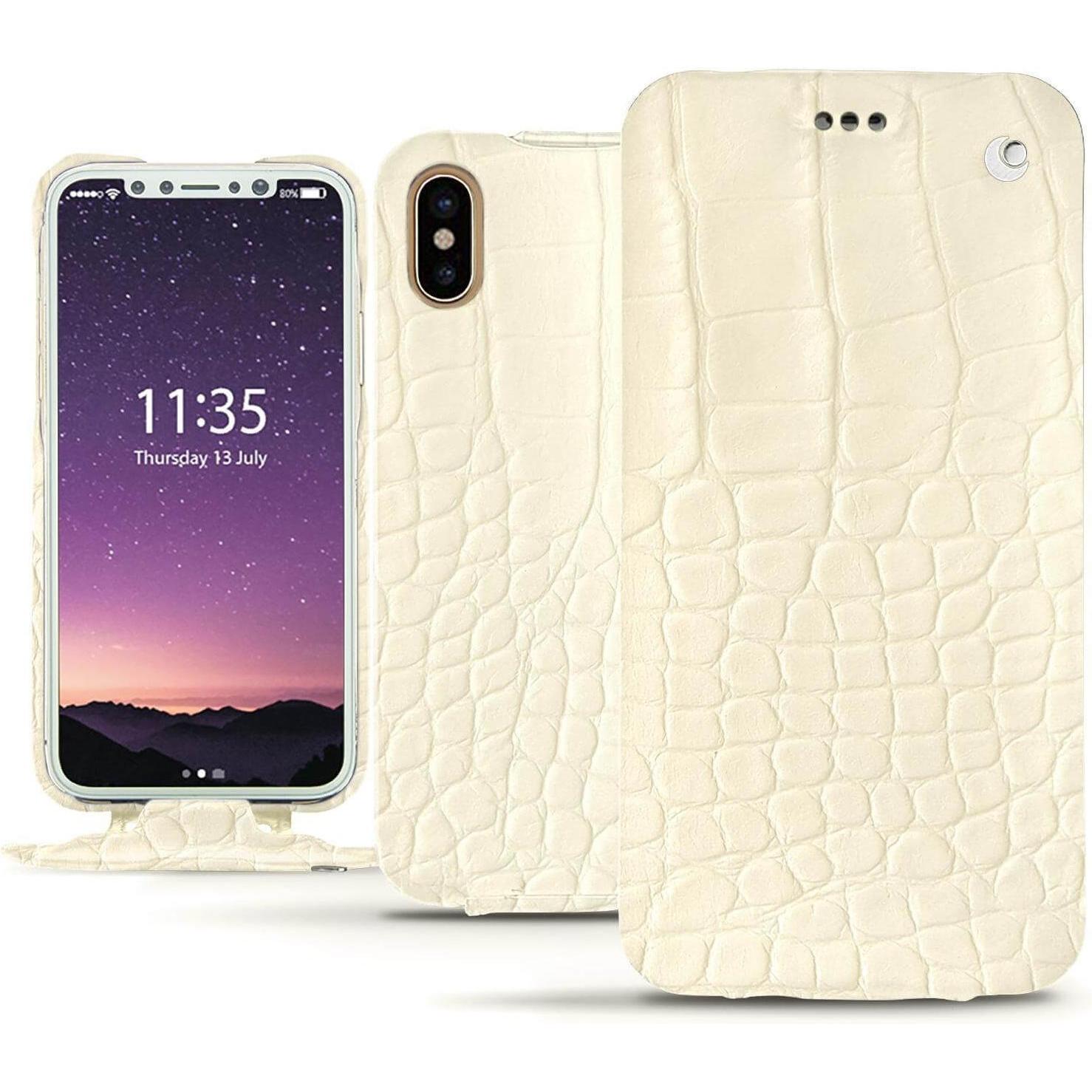 Noreve Lederschutzhülle vertikal (Apple iPhone XS), Smartphone Hülle, Weiss