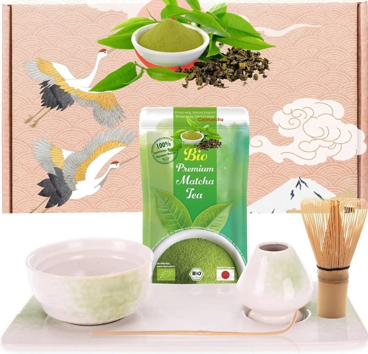 Produktbild Calimatcha Tee Set Matcha Tamago mit 30g Matchatee Tablett Geschenk
