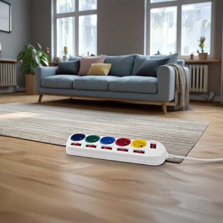 Actual product image Maclean power line, 5 socket extension, with switches, 250VAC/10A, 1.5 m, MCE204 M/W (5x, Type 12, 1.50 m)