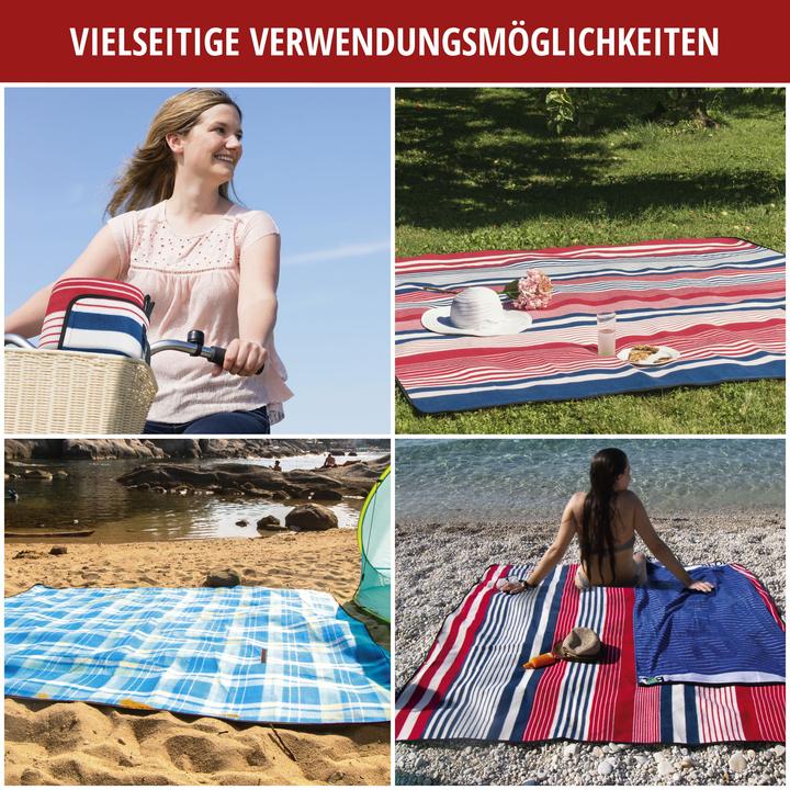 Image du produit Walser Couverture de voyage avec dos en aluminium rouge/bleu rayé 200 x 200 cm
