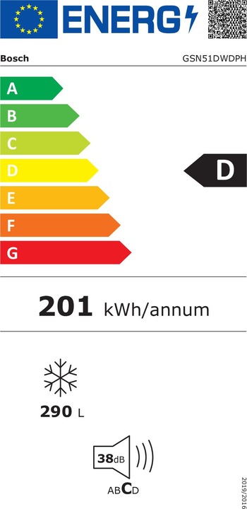 Etichetta energetica Bosch Hausgeräte GSN51DWDPH (Struttura autonoma, 290 l)