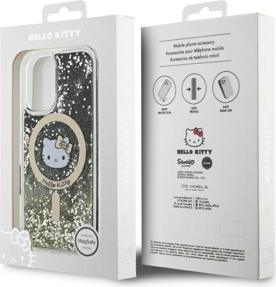 Actual product image Hello Kitty HKHMP16SLGDIK iPhone 16 6.1" czarny złoty/black gold hardcase Liquid Glitter Fever MagS (Apple iPhone 16)