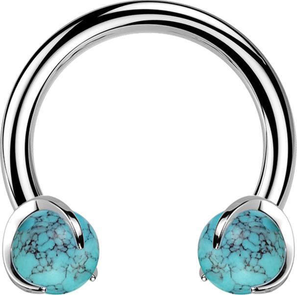Produktbild Star Piercing Micro Circular Barbell Innengewinde silber mit zwei Kugeln türkis Stein gefasst (Mineralisch, ohne Messing, Titan G23)