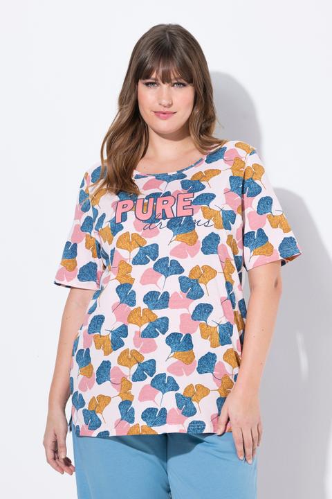 Immagine prodotto Ulla Popken maglietta da pigiama, gingko, collo rotondo, manica corta, cotone biologico (46, 48)