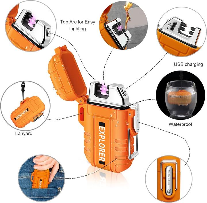 Immagine prodotto Swissdetector Accendino elettrico a doppio arco - ricaricabile via USB - impermeabile - Arancione