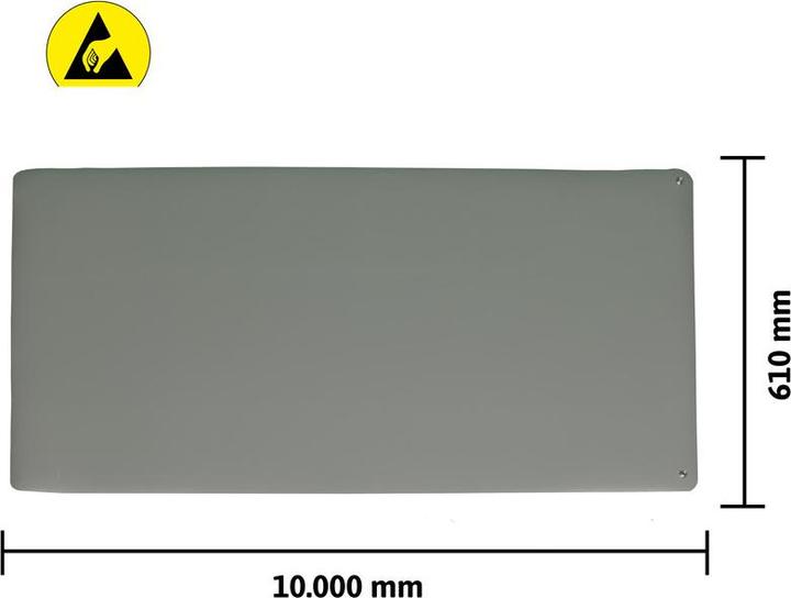 Produktbild Wetec Tischbelag, ESD, 610 x 1.220 mm, platingrau, gerundete Ecken, 2 x 10 mm DK (Statikschutz)