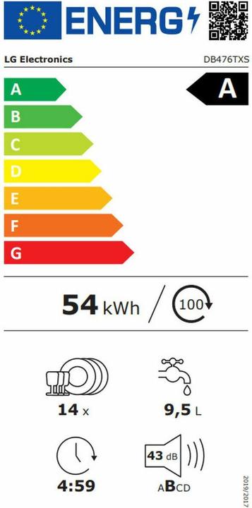 Energy Label LG Geschirrspüler Db476Txs