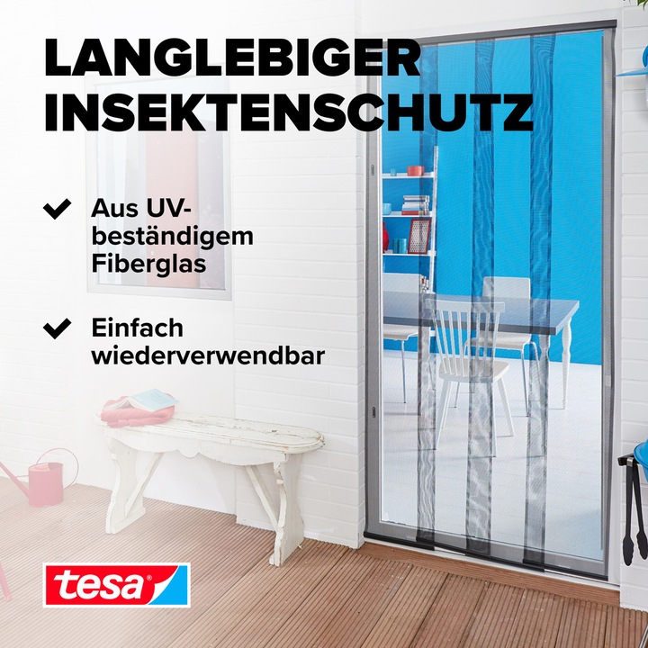 Produktbild tesa Insektenschutz STANDARD Lamellentür, Vorhang mit Klettverschluss, ohne Bohren (120 x 250 cm)
