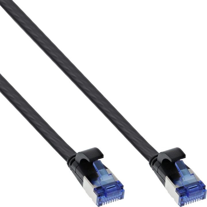 Actual product image InLine ® Patch cord flat, U/FTP, Cat.6A, TPE halogen free, black, 10m (U/FTP, CAT6a, 10 m)