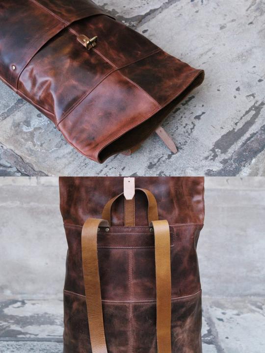 Image du produit Only-Bags.Store Sac à dos en cuir véritable fait main, sac à dos, sac de voyage vintage pour ordinateur portable