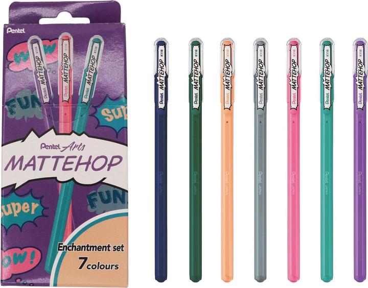 Produktbild Pentel Gelschreiber Mattehop Enchantment 1 mm, Mehrfarbig (blassorange, Dunkelgrün, Grau, hellrosa, Hellviolett, Marine, Türkisblau)