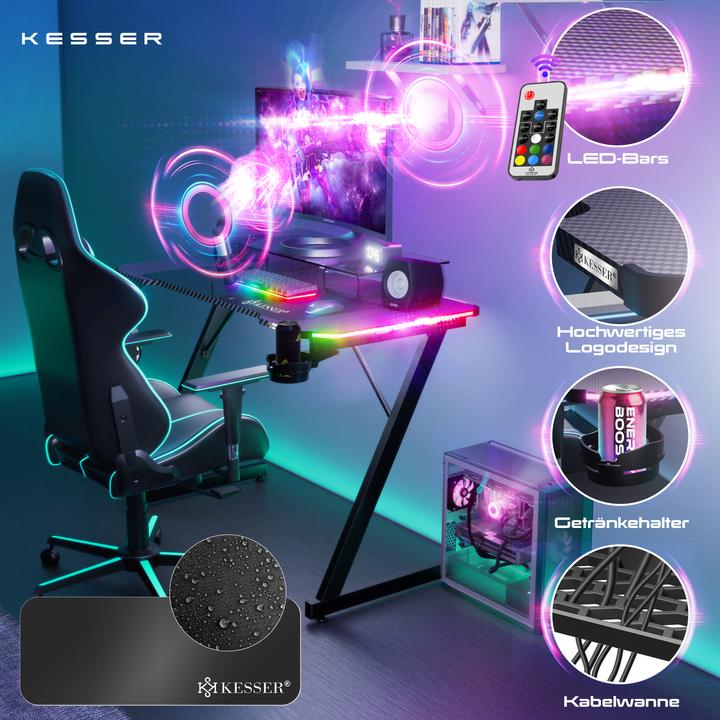 Produktbild Kesser Gaming Schreibtisch mit Getränkehalter Ergonomischer Gamer Tisch