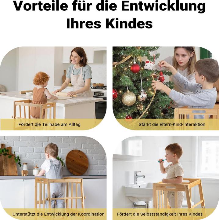 Produktbild Wiltec Kinderstuhl Lernturm 57x46x90cm Bambus Lernstuhl Kinder Stehstuhl (57 x 46 x 90 cm)
