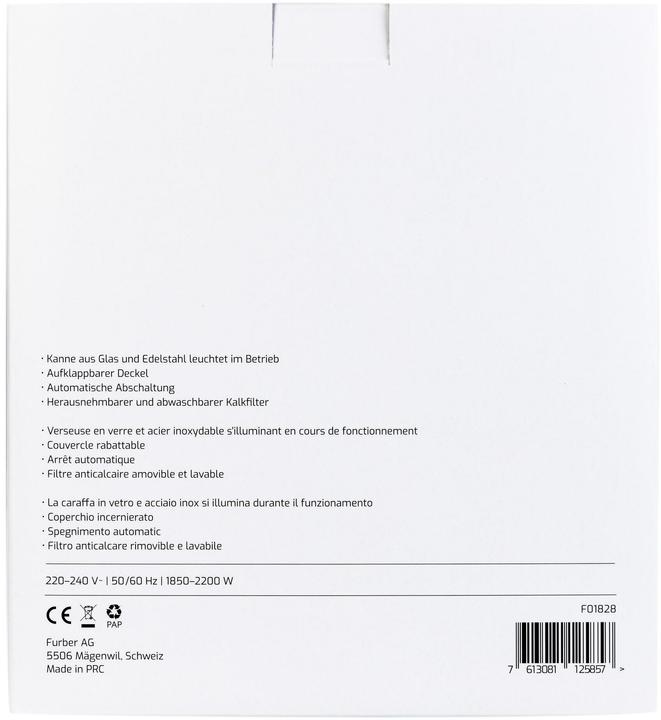 Immagine prodotto Furber Bollitore Vetro 1,7 l, argento/trasparente (1.70 l)