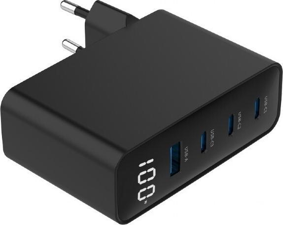 Actual product image Gembird CHARGER USB 100W 4PORT GAN/TA-UC-PDQC100LCD-01-BK (100 W, 4 ports)