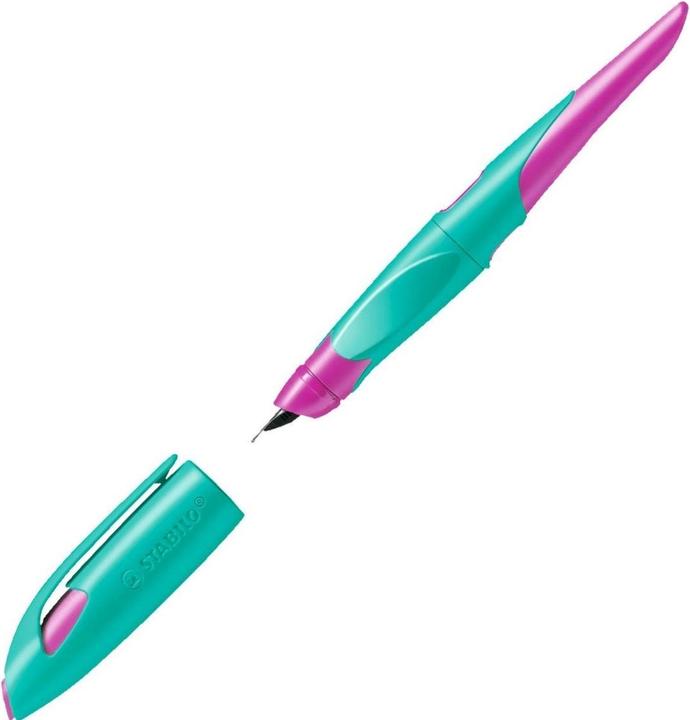 Image du produit STABILO Stylo scolaire ergonomique pour droitiers avec plume A pour débutants - EASYbirdy en (Turquoise, Rose néon, 1 x)