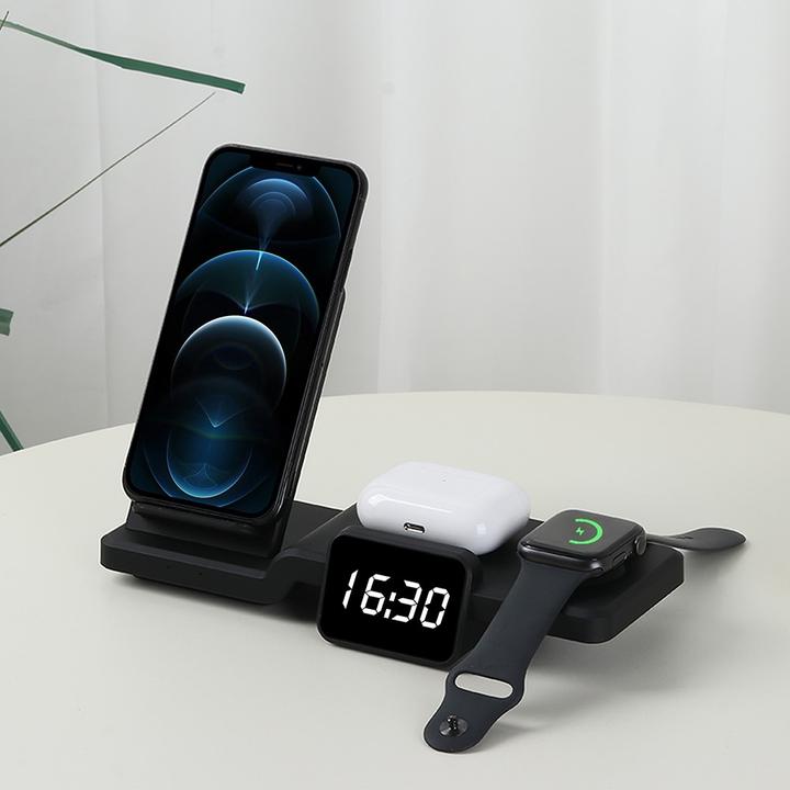 Produktbild Deltalabs Qi Fast Charging Ladegerät Dockingstation Apple Watch / Smartphone / AirPods (15 W)