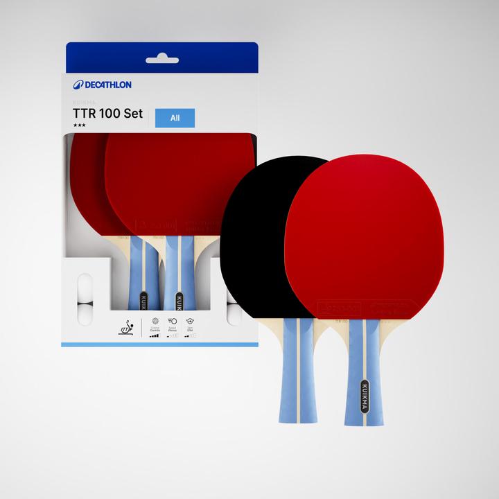 Actual product image Kuikma Set 2 Tischtennisschläger - TTR 100 Vielseitig 3* ITTF Schule und Bälle