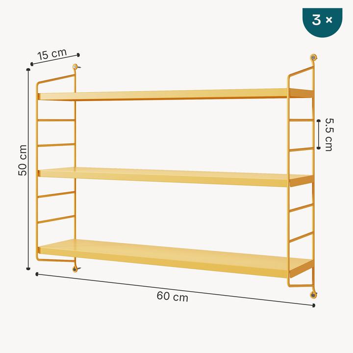 Produktbild En.Casa Modulares Wandregal Strängnäs 3er Set Gelb (60 x 15 x 50 cm)