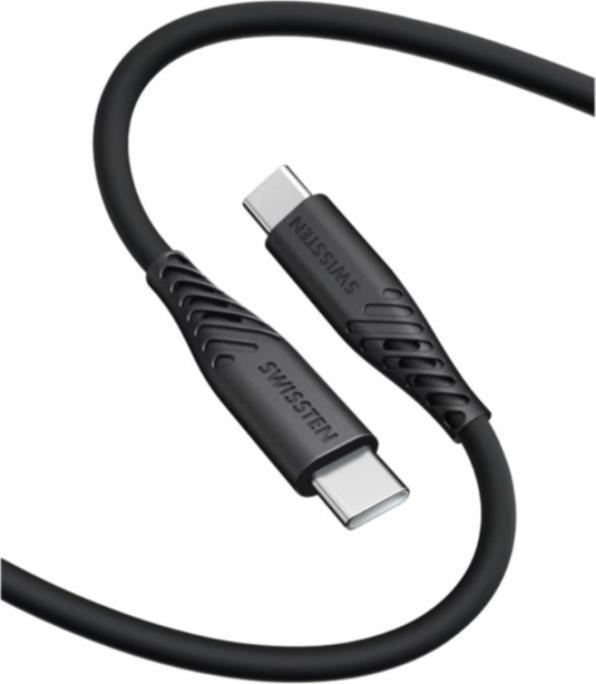 Swissten Datenkabel Soft-Silikon USB-C / USB-C 0,4 M Schwarz (0.40 m, 60 W)